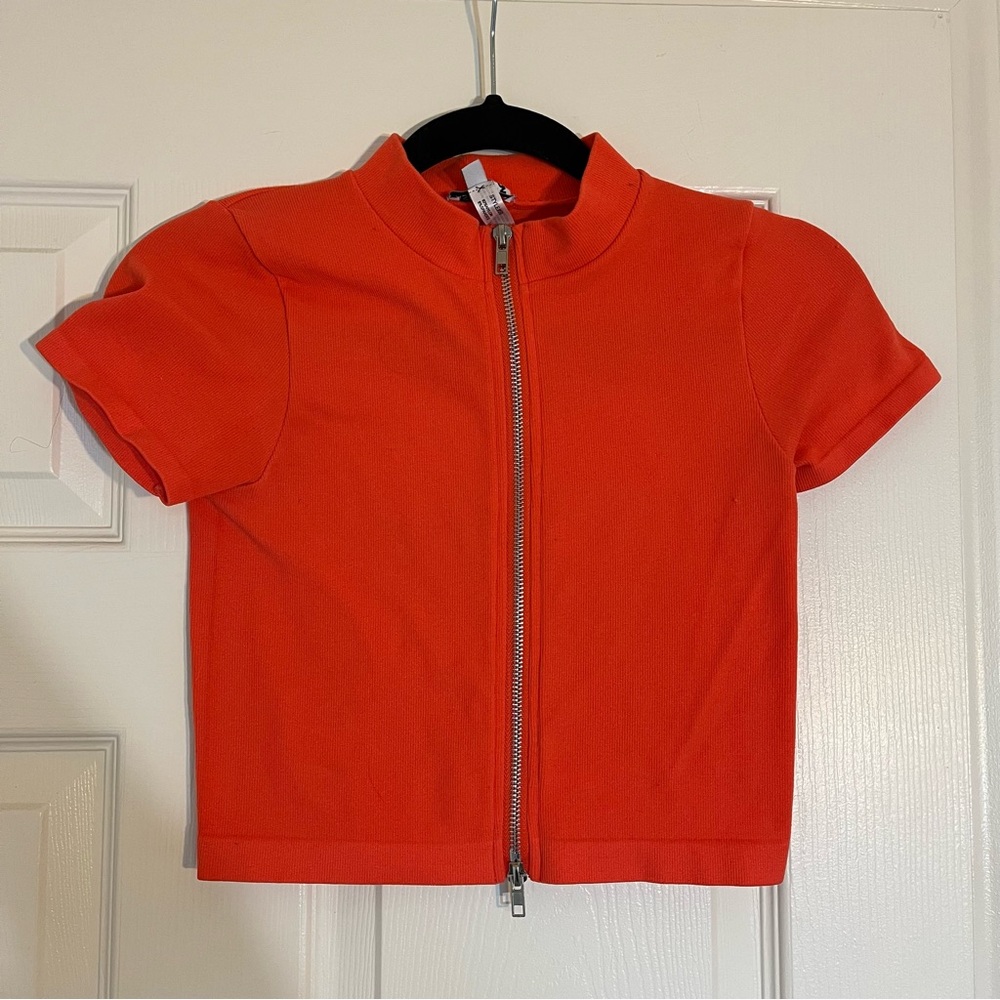 Fashion Nova Orange Zippered Crop Top